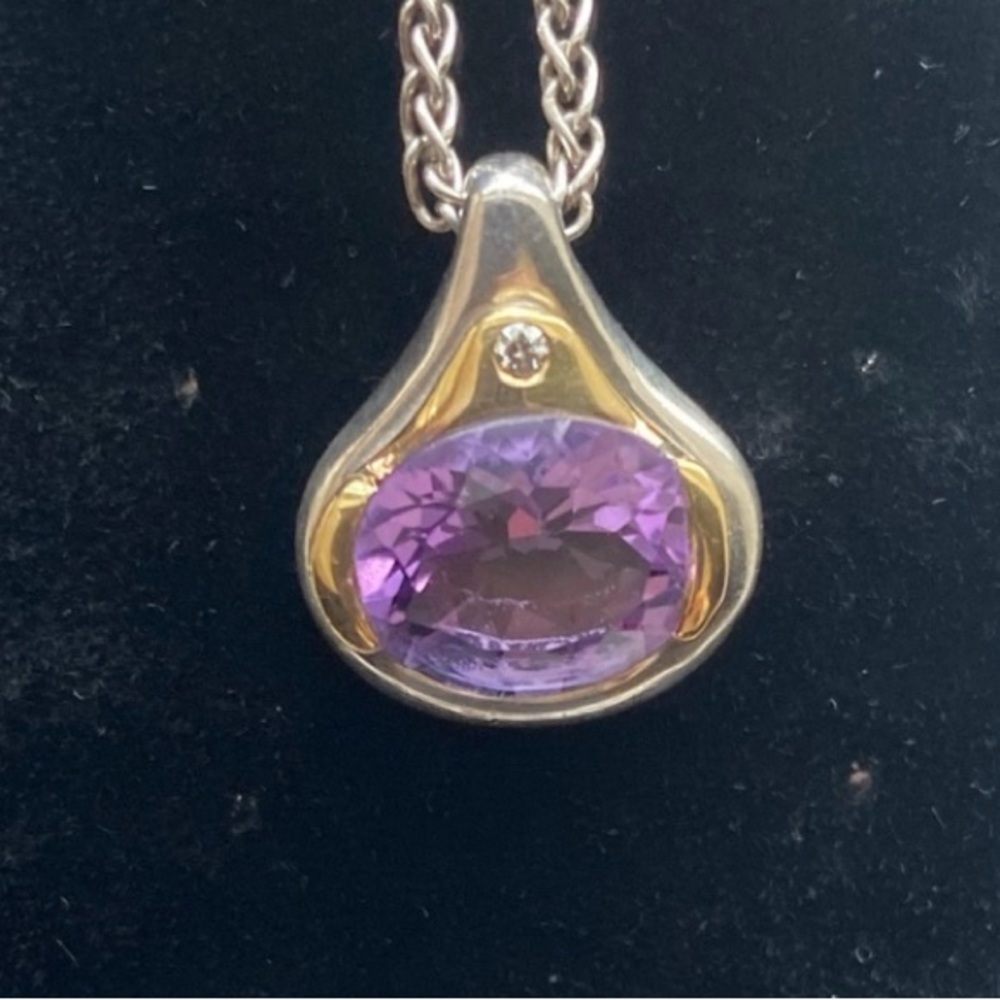 MOVADO amethyst, diamond, ss 925 and gold necklace